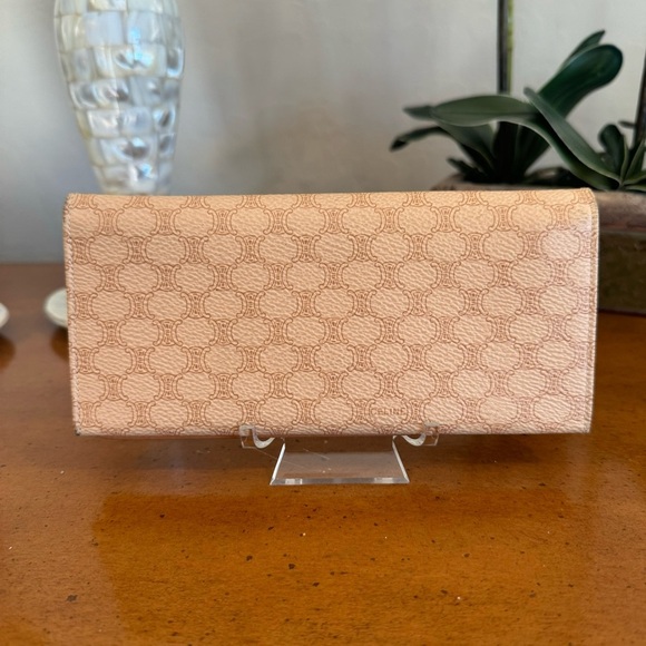 CELINE Long Wallet Macadam Pattern Leather Brown Clasp Purse Beige - Picture 6 of 11